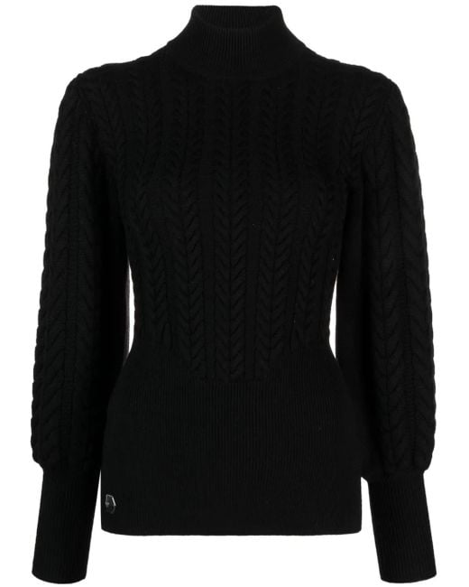 Philipp Plein Black Cable-Knit High-Neck Jumper