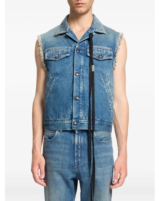 Ann Demeulemeester Blue Stonewashed Raw-Cut Denim Jacket for men