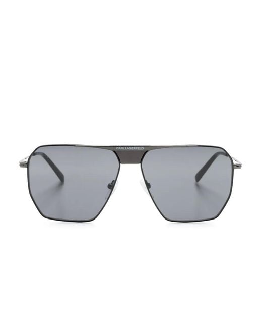 Karl Lagerfeld Gray Logo-Print Pilot-Frame Sunglasses