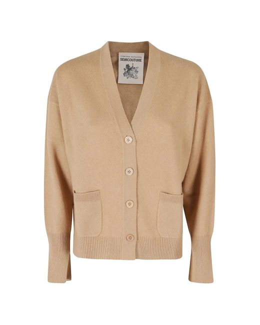 Semicouture Natural Button-Up Patch-Pocket Cardigan