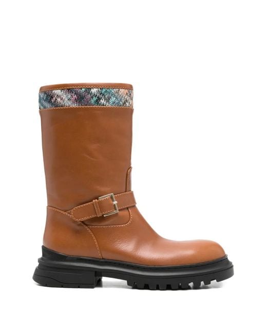 Missoni Brown Buckle Strap Biker Boots
