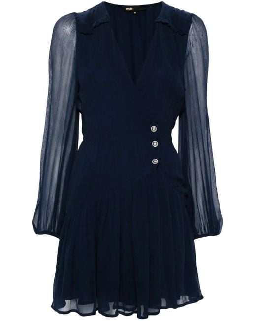 Maje Blue Chiffon Button-Down Ruffled Dress