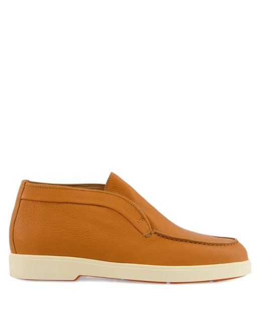 Santoni Brown Leather Slip-On Boots