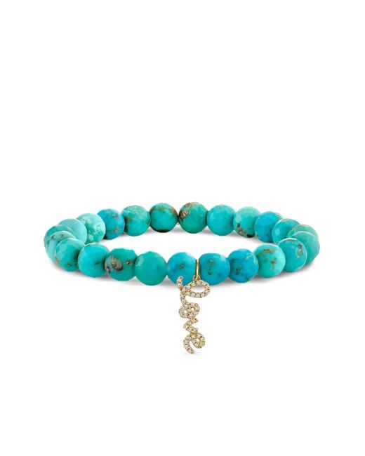 Sydney Evan Blue 14k Yellow Gold Love Script Turquoise And Diamond Bracelet