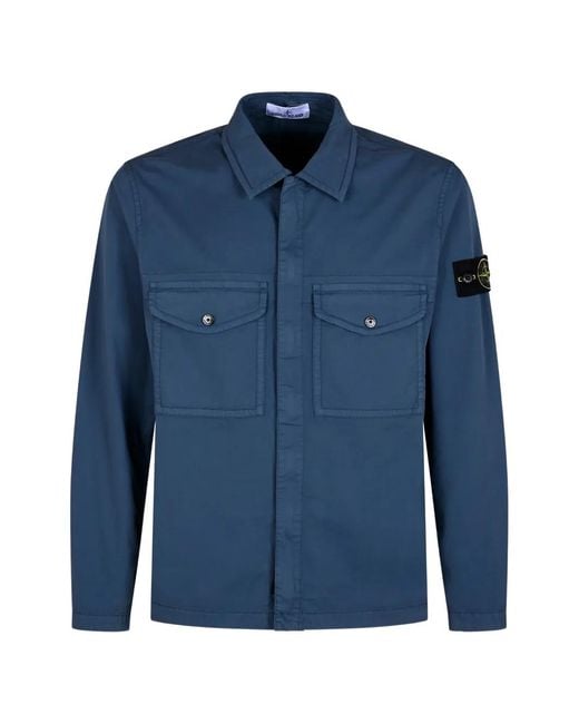 Stone Island Blue 1200003 Logo-Patch Overshirt for men