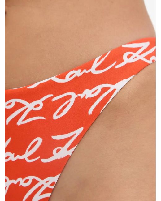 Karl Lagerfeld Red Script-Print Bikini Bottoms