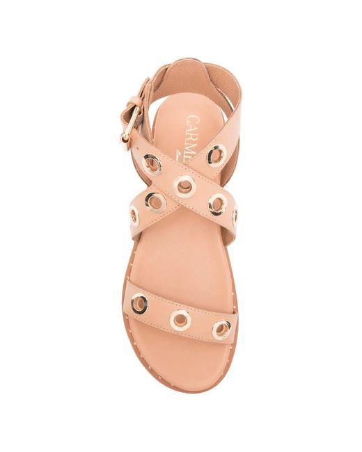 Carmela Pink Eyelet-Embellished Leather Sandals