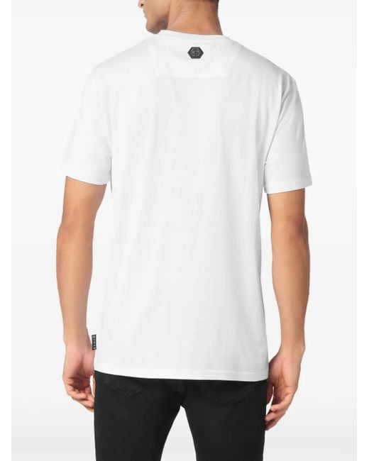 Philipp Plein White Strass Racing Club T-Shirt for men