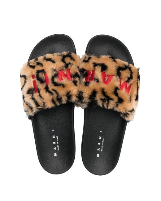 Marni White Embroidered-Logo Detail Pool Slides for men