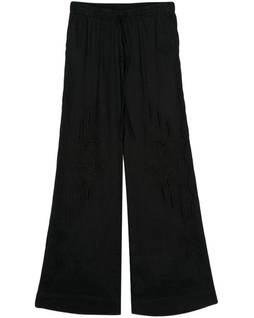 P.A.R.O.S.H. Black Broderie-anglaise Linen Trousers