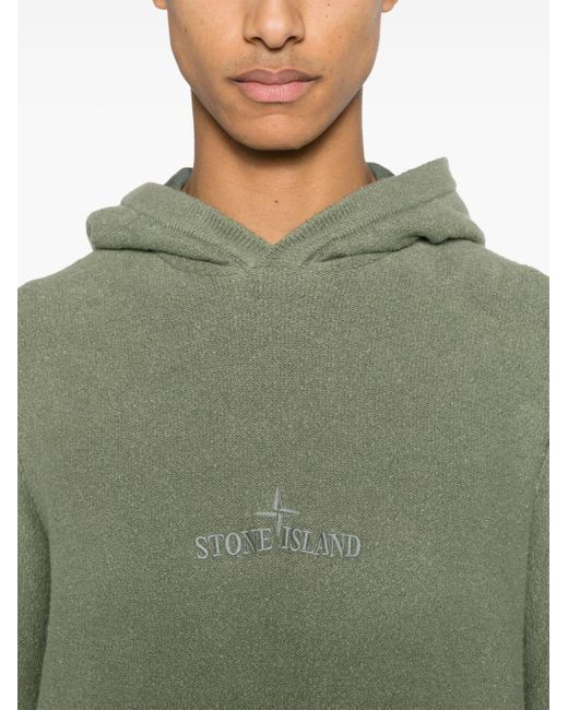 Stone Island Green Logo-embroidered Knitted Hoodie for men
