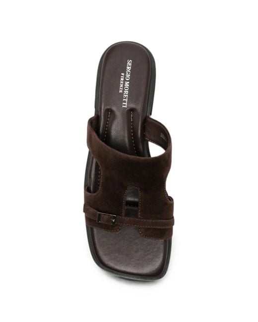 SERGIO MORETTI FIRENZE Brown Buckle-Detail Suede Sandals