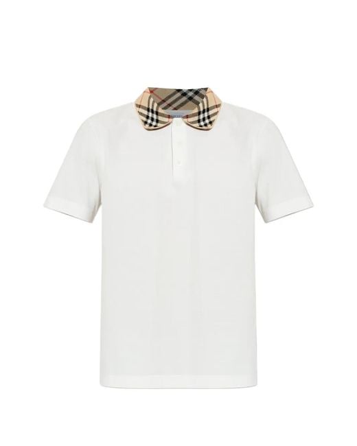 Burberry White Check-Collar Polo Shirt for men