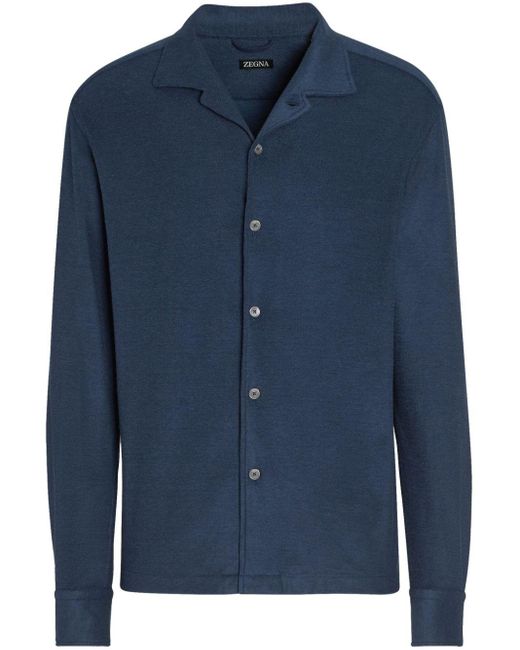 Zegna Blue Long-sleeve Cotton-silk Shirt for men