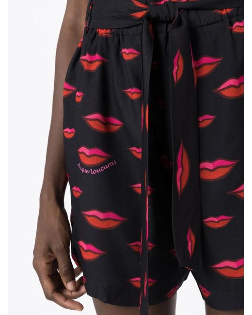 Amir Slama Red Lip-Print Shorts