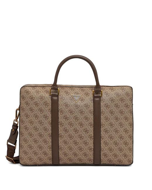 Guess Brown Milano Monogram-Print Logo-Patch Laptop Bag for men