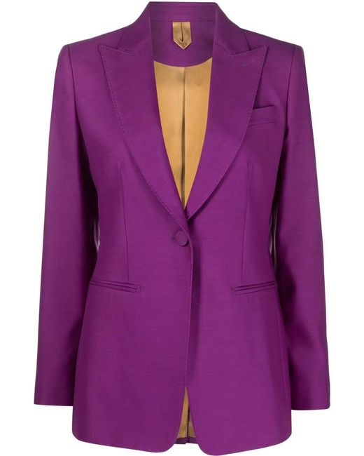 Max Mara Purple Single-Breasted Virgin Wool-Blend Blazer
