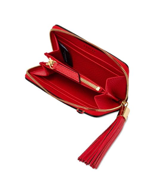 Lancel Red Tassel Zip-Around Wallet