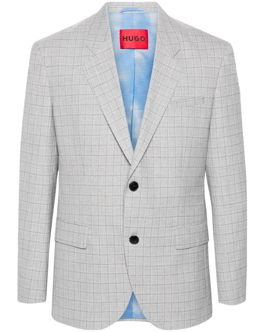 HUGO Blue Plaid-Check Single-Breasted Blazer for men