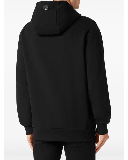 Philipp Plein Black Skull-Print Rhinestone-Embellished Hoodie for men