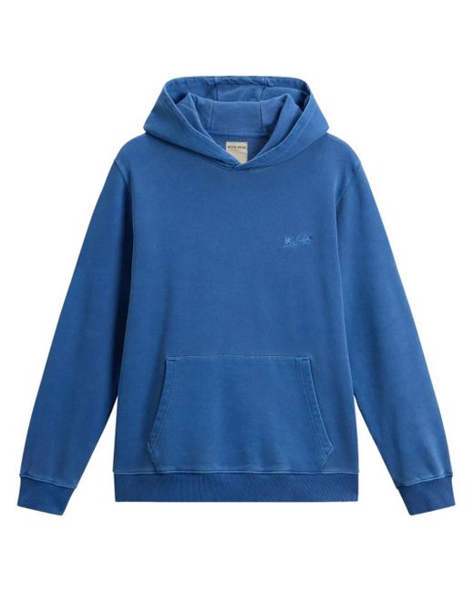 Woolrich Blue Logo-Embroidered Cotton Hoodie for men
