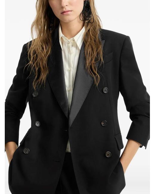Brunello Cucinelli Black Viscose And Virgin Wool Tuxedo Jacket With Monili