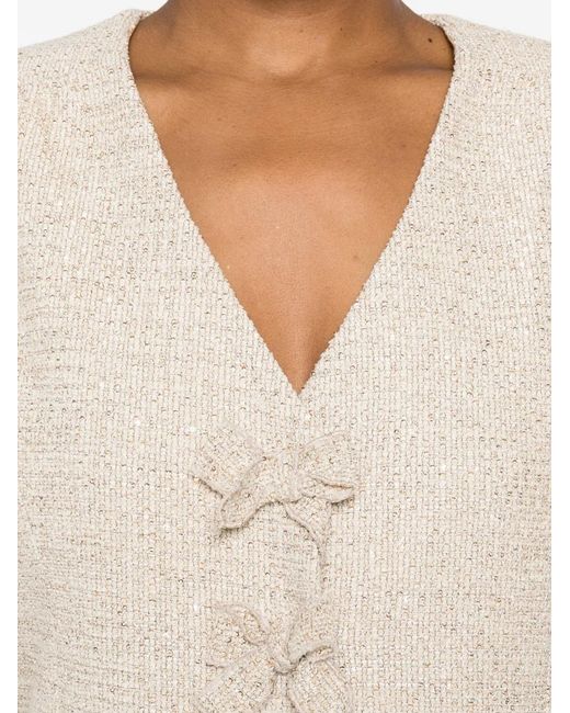 Alessandra Rich Natural Sequined Bow-Embellished Jacket