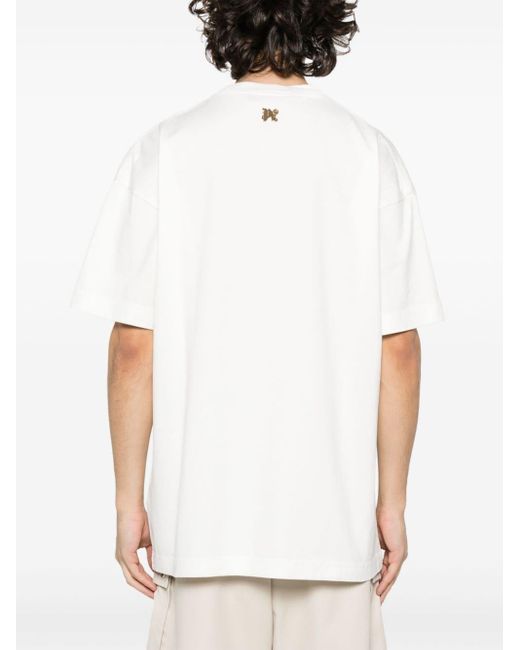 Palm Angels White Burning Pa-print T-shirt for men
