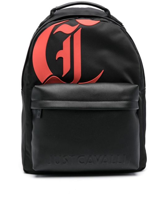 Just Cavalli Black Appliqué-logo Gabardine-weave Backpack for men