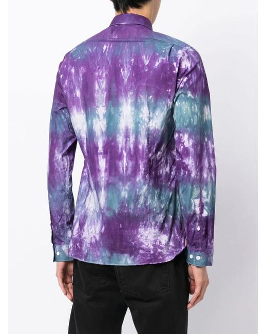 Stain Shade Purple Long-Sleeve Button-Up Tie-Dye Shirt for men