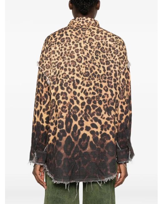 R13 Brown Leopard-Print Frayed Cotton Shirt
