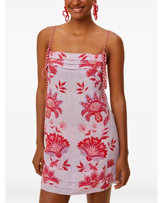 Farm Rio Red Rope Strap Floral Garden Mini Dress