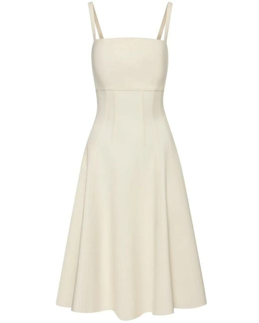 Oscar de la Renta Natural Square-Neck A-Line Dress