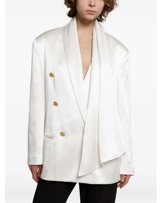 Alberta Ferretti White Double-Breasted Scarf-Detail Coat