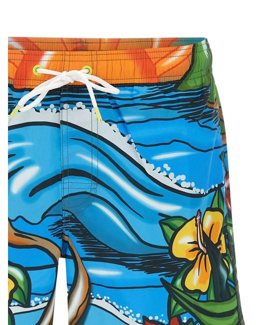 Sundek Blue Illustration-Print Swim Shorts for men
