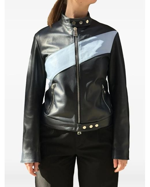LA ROSE Black Zip-Up Leather Bomber Jacket