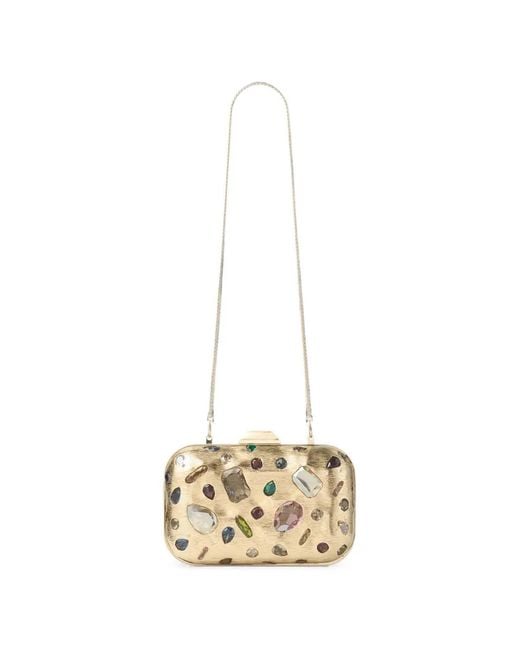Jimmy Choo Natural Cloud And Multi Textured Metal And Crystal Clutch Bag With Cube Clasp