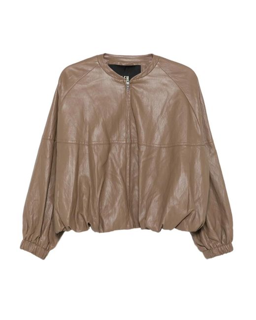 ELEH Brown Zip-Front Balloon-Sleeve Jacket