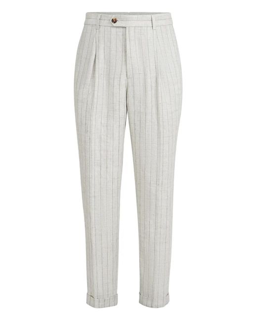 Brunello Cucinelli Gray Striped Pleated Trousers for men