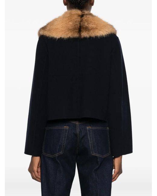Maje Black Faux-Fur Collar Button-Down Coat