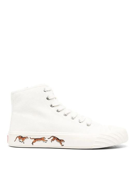 KENZO White Tiger-Print Lace-Up Sneakers
