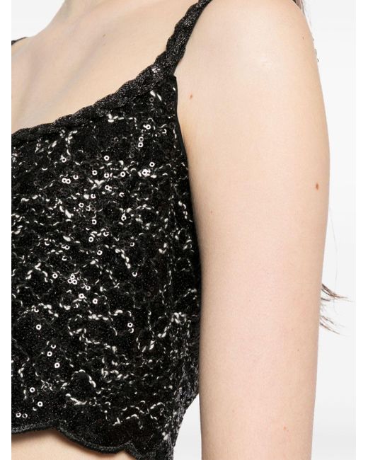 Giambattista Valli Black Sequin-Embellishment Scallop-Hem Tank Top