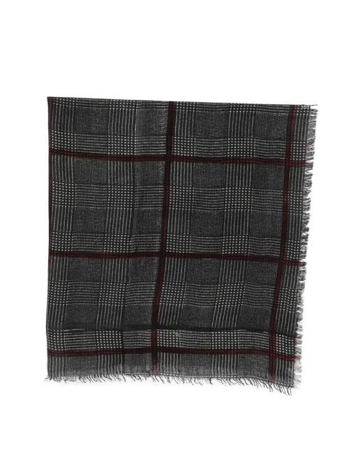 Faliero Sarti Black Cristopher Check-Pattern Frayed Scarf