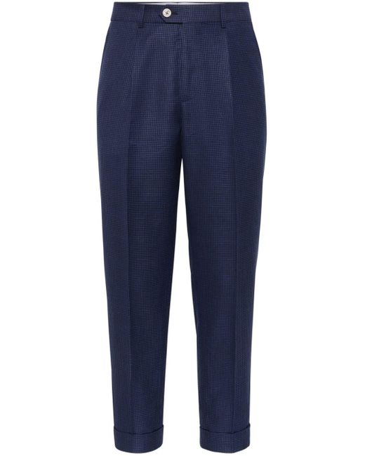 Brunello Cucinelli Blue Checked Tailored Trousers for men