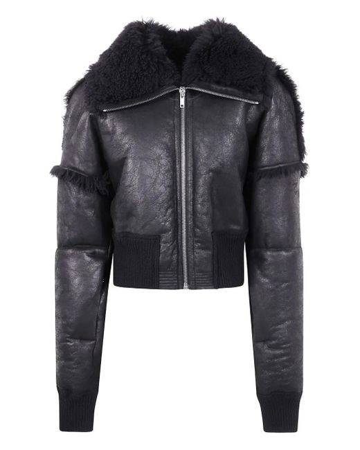 Rick Owens Black Shearling-Collar Zip-Front Jacket for men