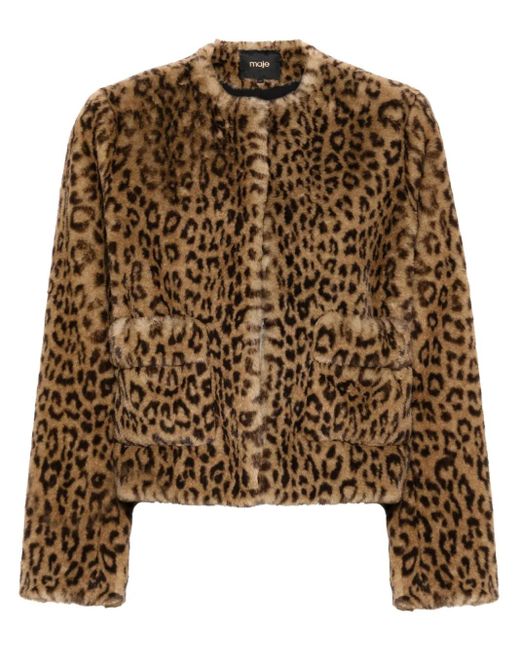 Maje Brown Cropped Faux-Fur Jacket