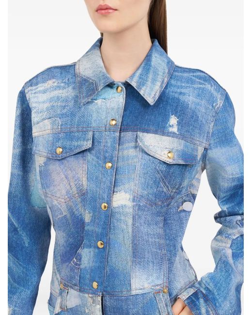 Roberto Cavalli Blue Patchwork-Effect Denim Jumpsuit