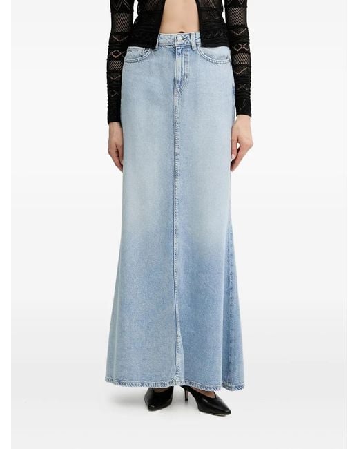 Guess Blue Denim Flare Long High-Waisted Skirt