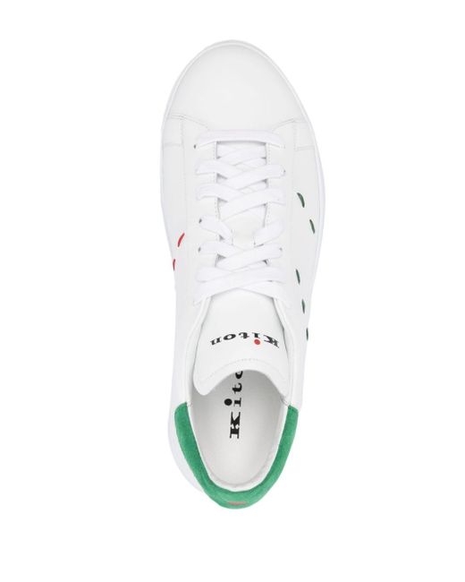 Kiton White Logo-print Leather Sneakers for men
