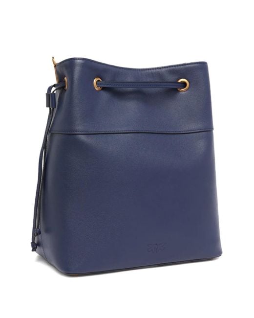 Pinko Blue Medium Logo-Embellished Drawstring Bucket Bag
